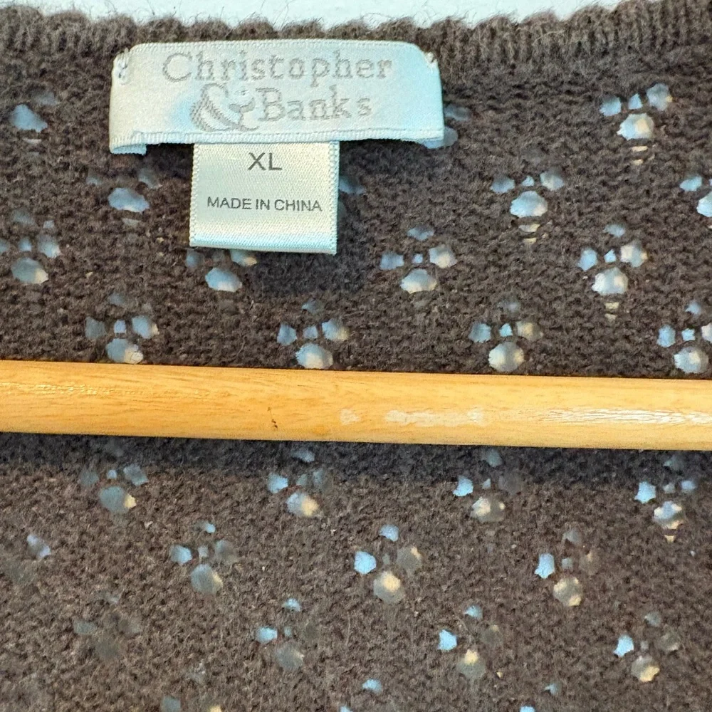 Christopher & Banks Brown Tie-Front Open Knit Casual Ramie & Cotton Cardigan - Picture 2 of 4